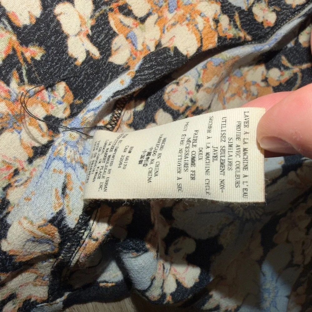 Free People Women's‎ Black Blue Floral Midi Dress Size 8 Medium Slit